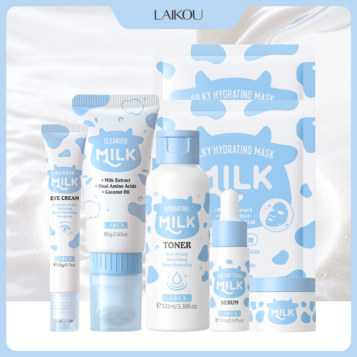Skincare Glow - LAIKOU 6-teiliges Milch-Hydrating Hautpflege-Set: Reiniger, Toner,
