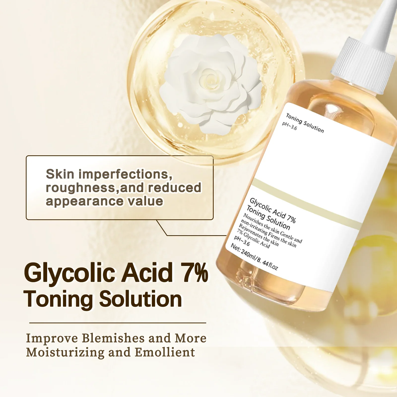 Lactic Acid Toner - Glykolsäure, 7 % Prozent Tonisierungslösung, Gesichtspeeling,
